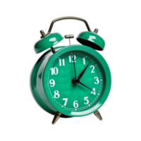 Green alarm clock on a transparent background. ai generated png