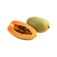 whole and half of ripe papaya fruit isolated on transparent background. ai generated png