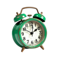 verde alarma reloj en un transparente antecedentes. ai generado png