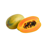 whole and half of ripe papaya fruit isolated on transparent background. ai generated png