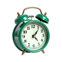 Green alarm clock on a transparent background. ai generated png