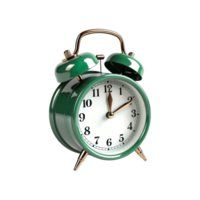 Green alarm clock on a transparent background. ai generated png