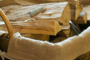 Prepared wooden pieces for a fire place. Closeup photo