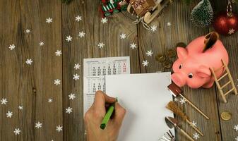 Blank sheet of paper on a new year's background. photo