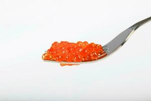 Red caviar on a metal fork. photo