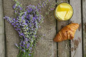 Summer breakfast in the village. Closeup photo