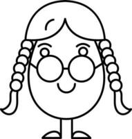 Delgado línea dibujos animados hembra huevo vistiendo gafas de protección icono. vector