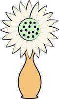 Orange And Green Color Sunflower In Vase Icon. vector