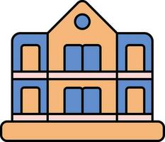 Blue And Orange Building Icon In Flat Style. vector