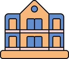 Blue And Orange Building Icon In Flat Style. vector