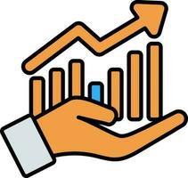 Hand Holding Growing Graph Icon In Orange And Gray Color. vector