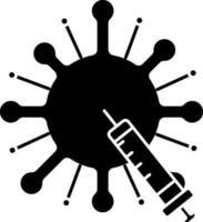 Syringe With Virus Icon In Glyph Style. vector