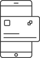 Smartphone With Payment Card Icon In Black Line Art. vector
