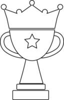 Crown and star decorated line art trophy cup award. vector