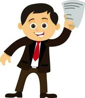 Happy Businessman character with document. vector