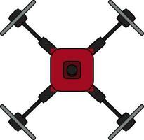 Black and red drone camera on white background. vector