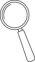 Magnifying glass in black line art illustration. vector