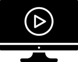 Video play on desktop screen glyph icon. vector