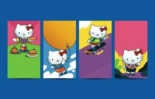 A Cat Doing Various Activities Social Media Story Set vector