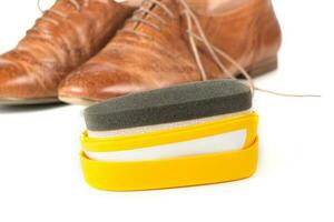 Shoe shine sponge. Closeup photo