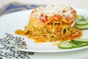 Italian lasagne with meat photo