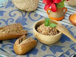 Healthy meal boiled buckwheat cereal photo