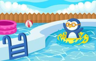 Cute Penguin Swimming in the Pool Background vector