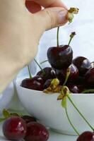 Black sweet cherries. Closeup photo