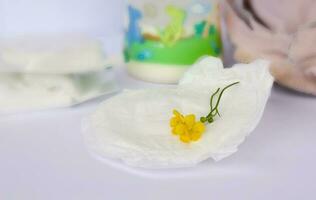 Yellow flower on a breast pad.Closeup photo