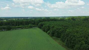 Aerial view of a drone on the A7 motorway in northern Germany between fields and meadows. video