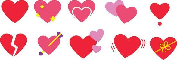 Heart Color Set Icons vector illustrations. Set of Hearts in different colors and types