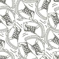 The pattern of fashionable winter boots for everyday walking, the contour of the boot with a seamless pattern. Casual and festive insulated shoes. Autumn, winter, spring background. For printing vector