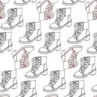 The pattern of contoured fashionable women's winter boots with fur heels, boots with a seamless pattern. Casual and festive insulated shoes. Autumn, winter, spring background. For the background vector