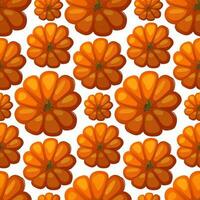 Vector seamless pattern with pumpkins on a white background. Colorful cartoon background and texture for Halloween or Thanksgiving. View from above. Printing on textiles and paper