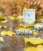 palabra otoño es compuesto de de madera letras. foto