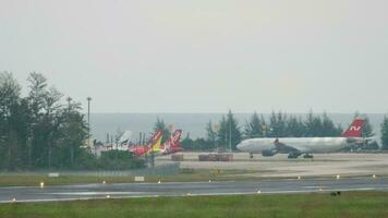 PHUKET, THAILAND NOVEMBER 26, 2017 - NordWind Airlines Airbus A330 VP BYV taxiing after landing at Phuket International airport video