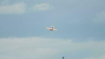 KAZAN, RUSSIAN FEDERATION, JUNE 15, 2019 - Absolute world champion in aeroplane sports Svetlana Kapanina on sports plane Extra 330LX RA 1758G performs aerobatics Kazanka river video