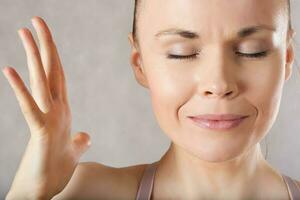 Stressed young caucasian lady. Closeup photo