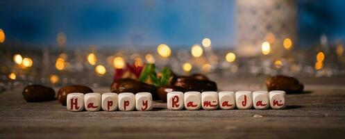 Congratulation HAPPY RAMADAN composed of wooden dices photo