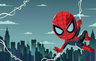 Spider Hero Hanging Around The City vector
