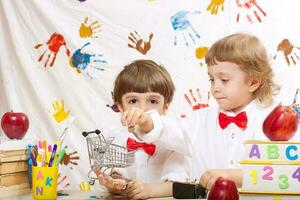 Two boys are playing together photo