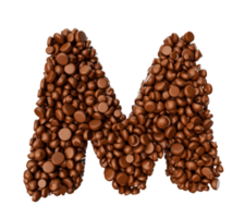 alfabeto m fatto di cioccolato patatine fritte cioccolato pezzi alfabeto lettera m 3d illustrazione png