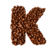 alfabeto K fatto di cioccolato patatine fritte cioccolato pezzi alfabeto lettera K 3d illustrazione png