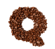 letra q hecha de trozos de chocolate piezas de chocolate letra del alfabeto q ilustración 3d png