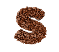 Letter S made of chocolate Chunks Chocolate Pieces Alphabet Word S 3d illustration png