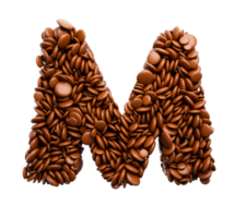 brief m gemaakt van chocola gecoat bonen chocola snoepjes alfabet woord m 3d illustratie png