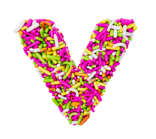 Alphabet V made of Colorful Sprinkles Letter V Rainbow sprinkles 3d illustration png