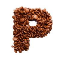 lettera p fatto di cioccolato rivestito fagioli cioccolato caramelle alfabeto parola p 3d illustrazione png