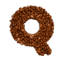 lettre q fabriqué de Chocolat recouvert des haricots Chocolat des sucreries alphabet mot q 3d illustration png