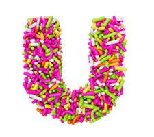 Alphabet U made of Colorful Sprinkles Letter U Rainbow sprinkles 3d illustration png